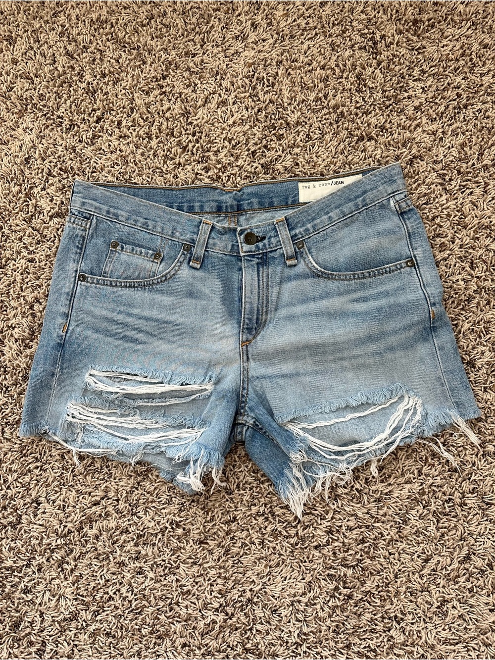 rag & bone Light Blue Distressed Denim Cutoff Shorts